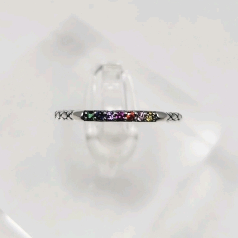 Sterling Silver Rainbow Stack Band - Picture 5 of 11